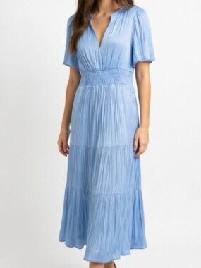 Muse Bluebell Pleated V‑Neck Maxi Dress with Flutter Sleeve- New with Tags